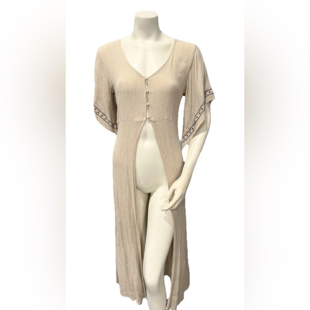 Umgee Beige Boho Maxi Dress Lace-Up Back V-Neck Size M